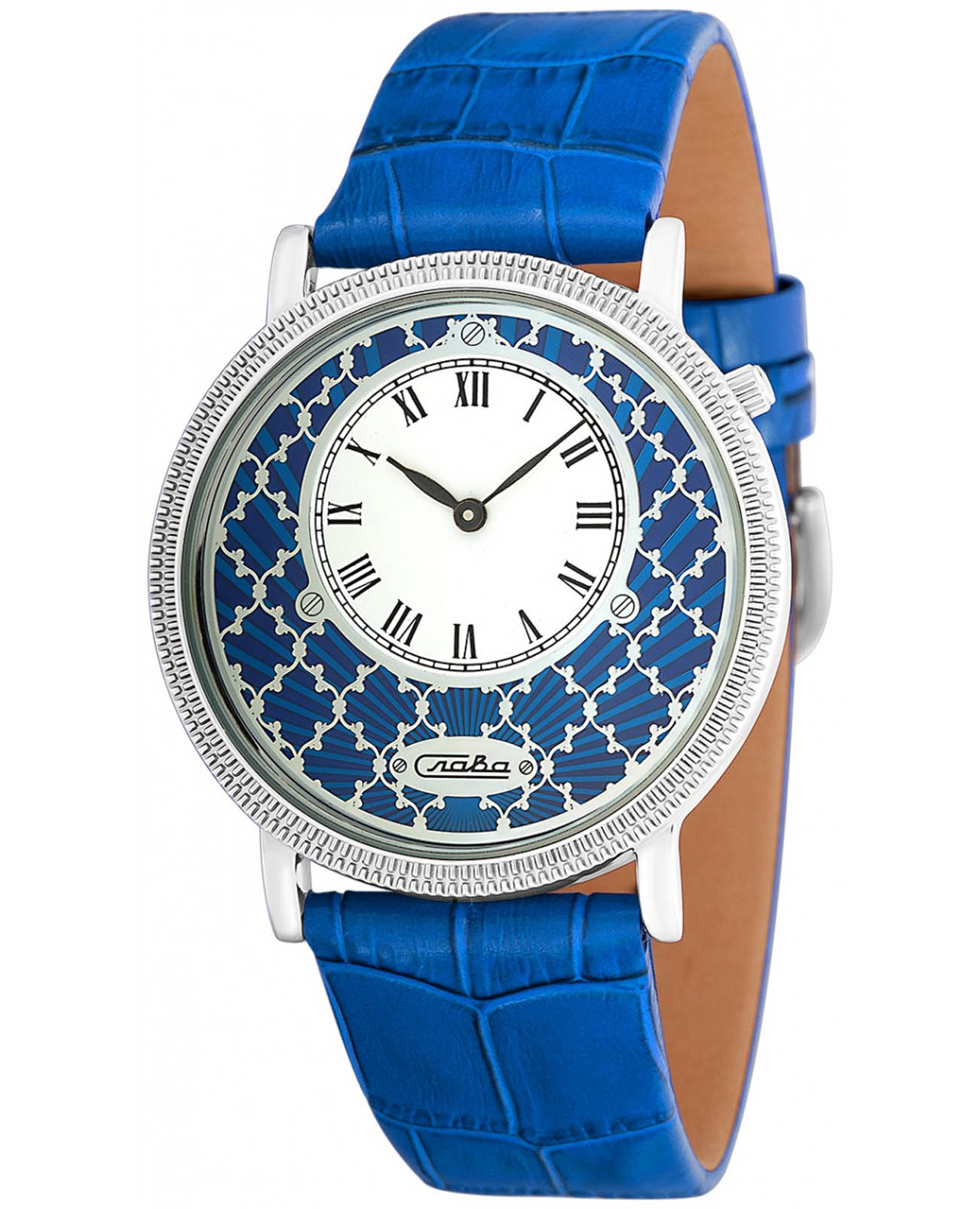 Слава Слава Браво 1341469/GL20  1341469/GL20 кварцевые мужские часы синий циферблат, браслет кожаный — вид спереди